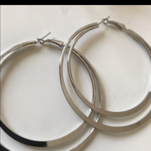 Large Sliver Double Hoop Earrings. - Picture 2 of 5